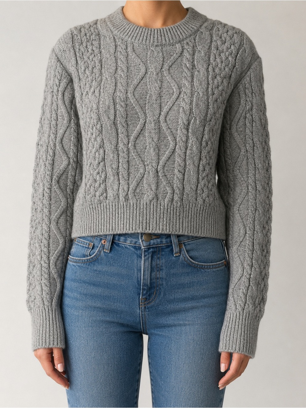 Garage‎ S Cable Knit Cropped Sweater In Grey